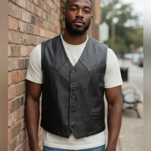 Vintage Excelled Leather International Men's Black Leather Vest 2XL